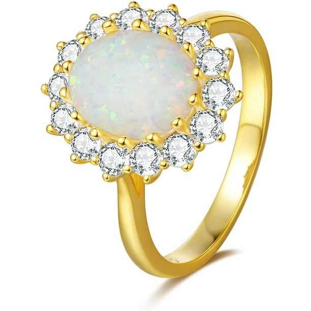 STERLING SILVER CZ RING LADIES OVAL OPAL CUBIC ZIRCONIA HALO CLUSTER DRESS BAND